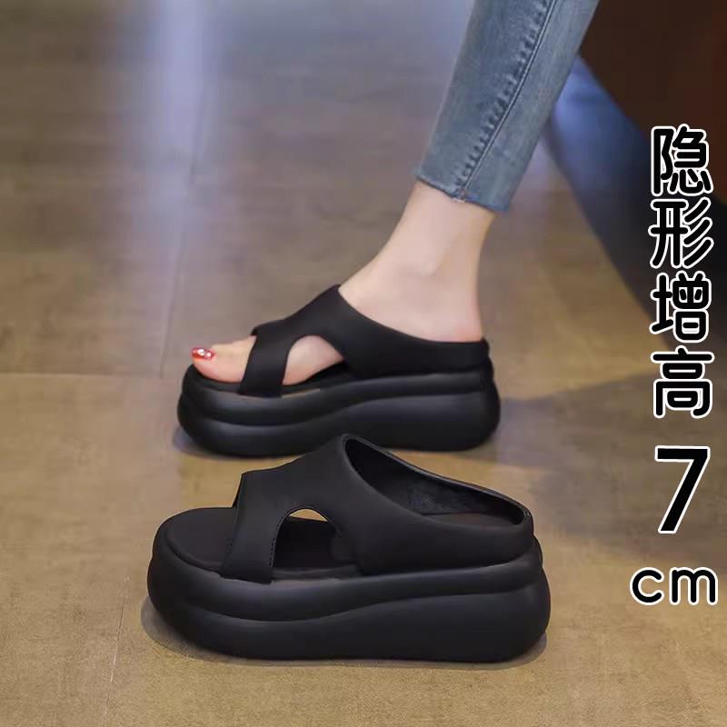 香港真皮厚底凉拖鞋女夏季外穿2026新款松糕配裙子增高跟沙滩凉鞋