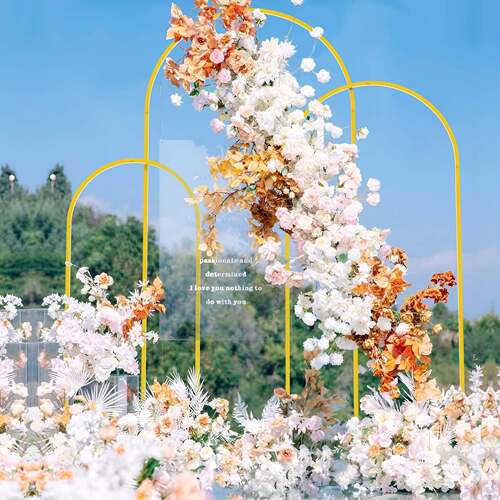 婚礼拱门背景支架7.2FT/6.6FT/6FT和6FT/5FT/4FT金色铁艺拱门支架