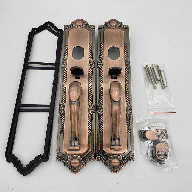 锌合金红古铜色按压门锁铝合金大门防盗门豪华大把拉手防盗门把手