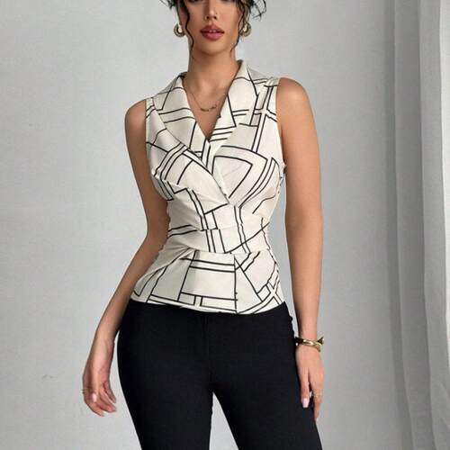Womens Geometric Print Blouse Elegant Sleeveless Top for