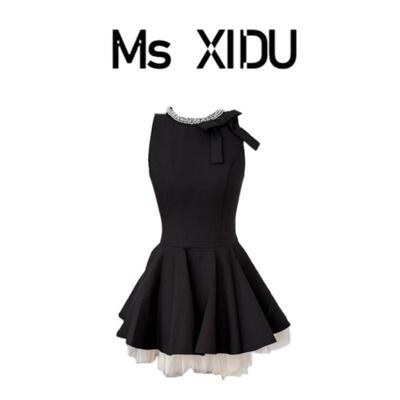 Ms XIDU 千金风小黑裙连衣裙女夏季生日小礼裙高级感无袖背心裙
