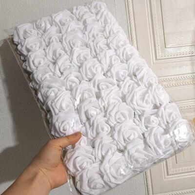 50pcs/package White PE Rose Artificial Flower Head With Stem