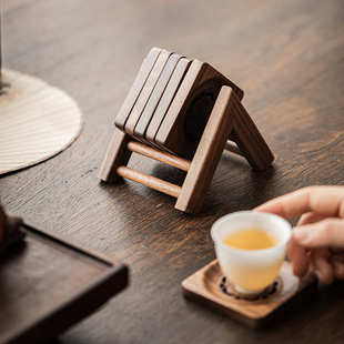 胡桃木杯垫莲花圆形方形手工沥水蓄水茶杯隔热垫杯托茶托套装 配件