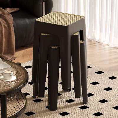 藤编加KLM厚塑料凳简约凳子客厅餐凳桌椅方板特厚现代子家用餐厅