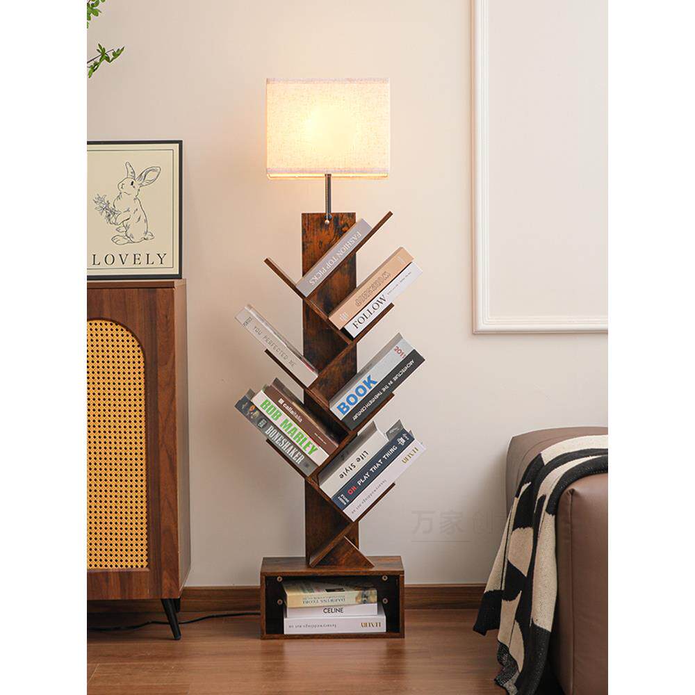 中古风落地灯客厅木质美式复古简约现代装饰书房置物架一体立式灯