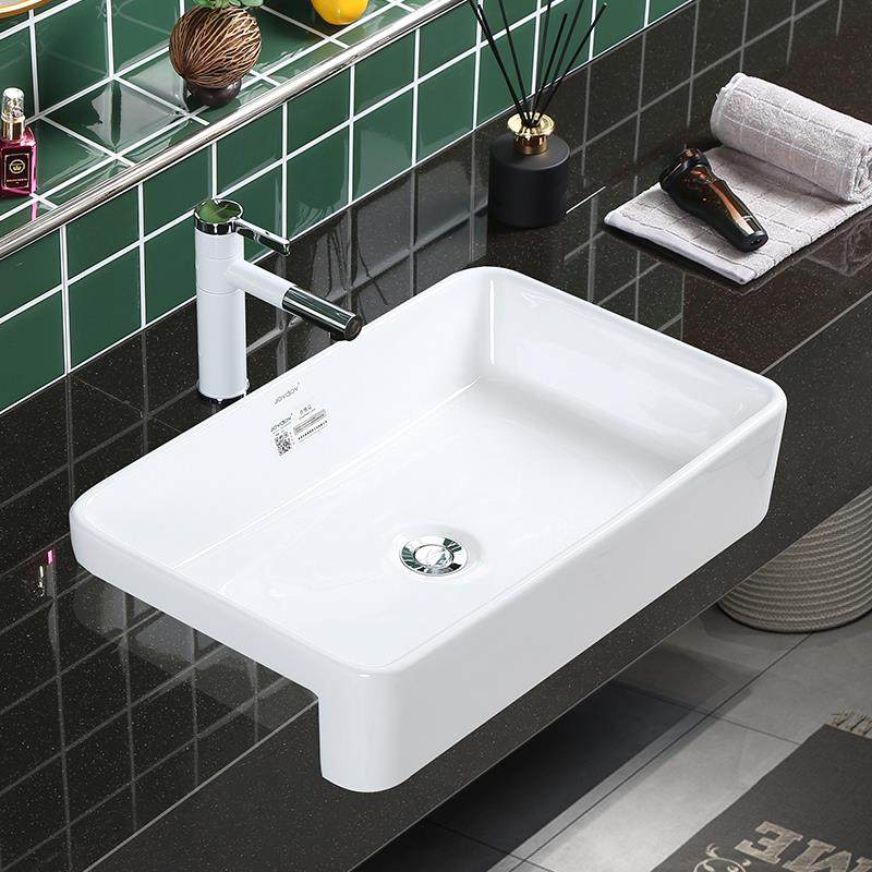 半嵌入式洗手盆卫生间阳台家用陶瓷柜盆半挂埋入式镶嵌面盆洗脸盆,家装主材,半嵌入式洗脸盆,淘宝优惠券,粉丝福利购,淘宝优惠卷