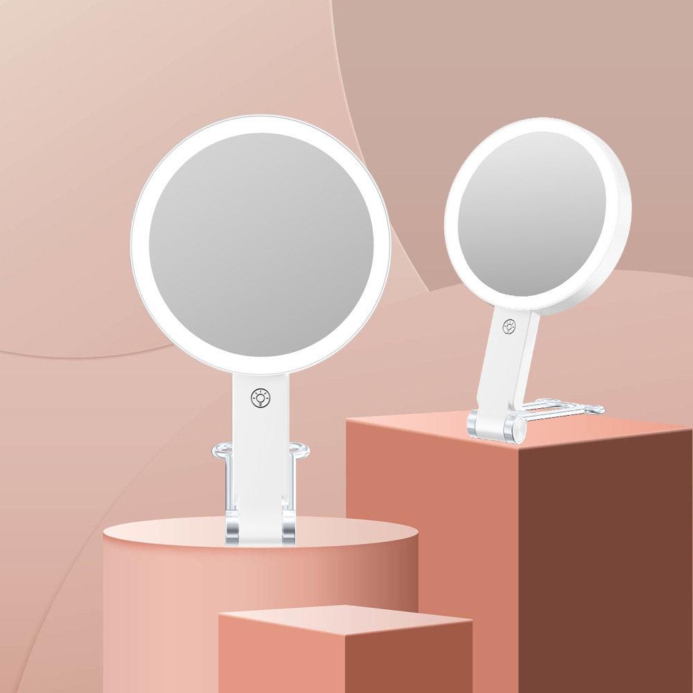 跨境led化妆镜台式带灯便携充电桌面宿舍补光折叠美妆20倍补妆镜