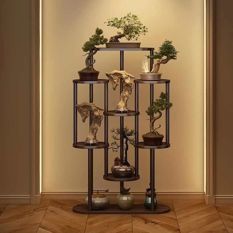 茶室置物架鸡翅木色博古架新中式花盆茶叶摆放架小型茶架子展示架