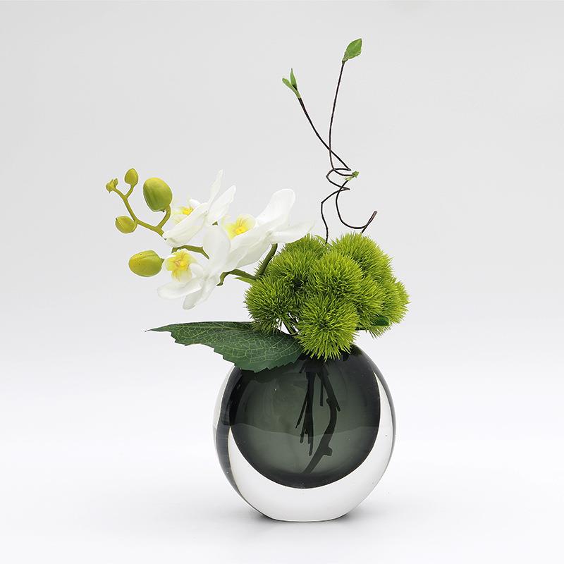 现代轻奢仿真花艺玻璃插花器样板房客厅餐桌售楼处洽谈桌软装摆件