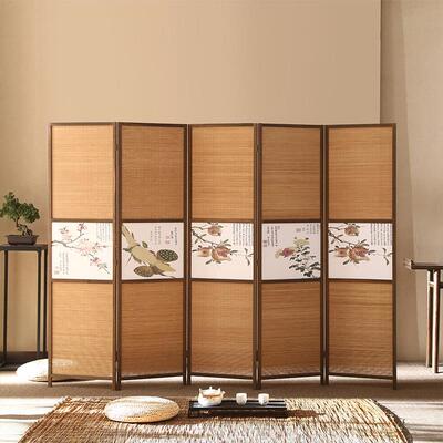 新中式竹摆编风隔断复古做旧F9685HJJ屏折屏折叠移动客厅办公室件