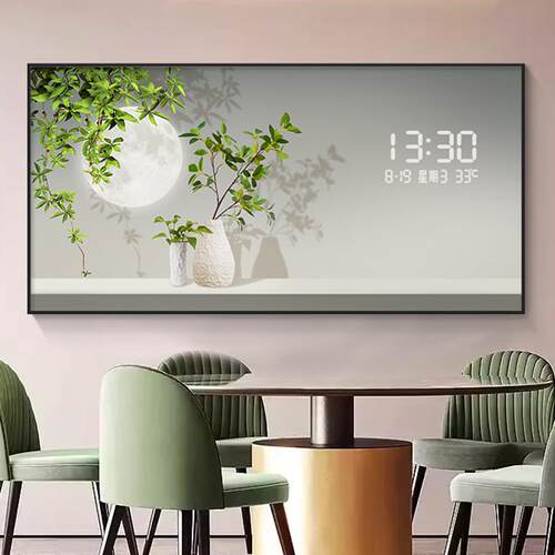 简约绿植数字电子钟表挂钟客厅装饰画餐厅插电数显屏表挂墙时钟画
