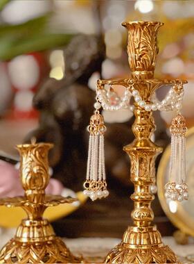 欧式覆古纯铜雕花烛台法式蜡烛全铜家居摆饰装饰餐桌欧式拍摄道具