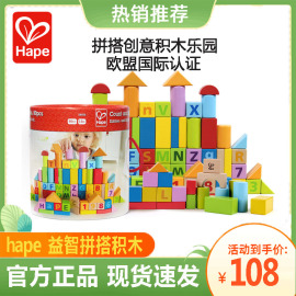 Hape 80粒积木玩具桶拼装益智数字宝宝1岁可啃咬德国品牌男女