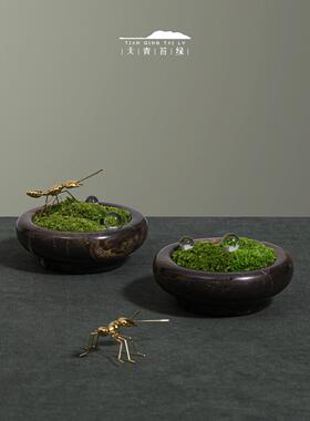 天青苔绿 新中式大理石盆景永生苔藓摆件 民宿洽谈桌面软装饰品