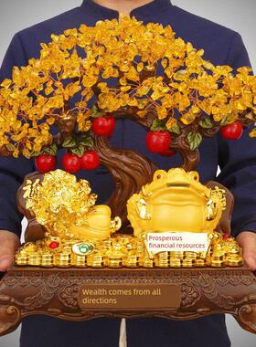 引进财帛金蟾蜍饰品黄水晶钱树聚宝盆家居客厅电视柜酒柜店开业礼
