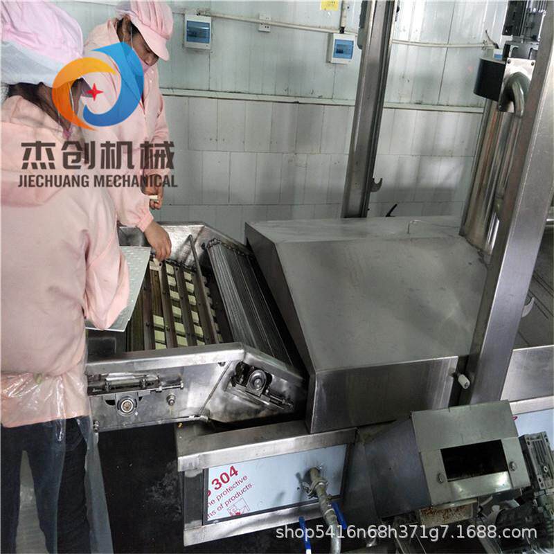 鲜切豆腐串油炸机器 自动化穿签豆腐串油炸设备 兰花干油炸生产线
