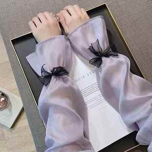 手袖 冰絲防曬袖 套女2025新款 蝴蝶結(jié)夏季 防紫外線手套寬仙女風(fēng)冰袖