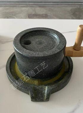 宋代点茶小石磨青石茶磨手工抹茶斗茶具家用摆件幼儿园早教小石磨
