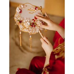 结婚中式新娘扇冰蓝喜手工秀色扇材料古典出嫁服diy团扇禾婚礼xyt