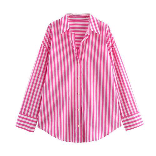 Shirt Jacket Ladies Retro Loose Striped Basic Style