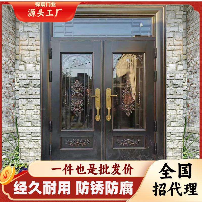 锌合金玻璃拼接门农村大门双开门家用庭院入户客厅门豪华别墅大门