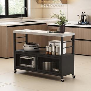 岩板厨房餐边柜可移动中岛台单独备餐桌操作台开放式多层储物柜
