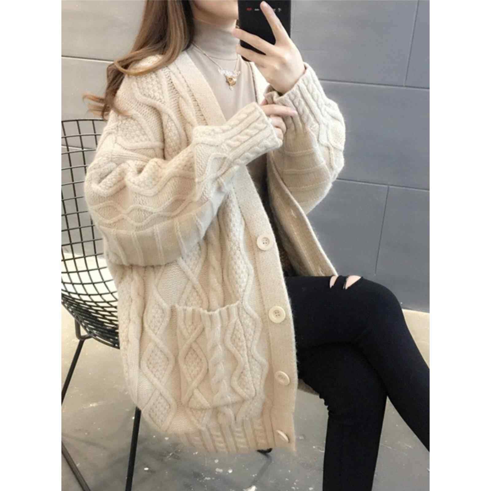 韩国毛衣女开衫中长款2025秋季韩版宽松外穿慵懒风加厚针织衫秋冬