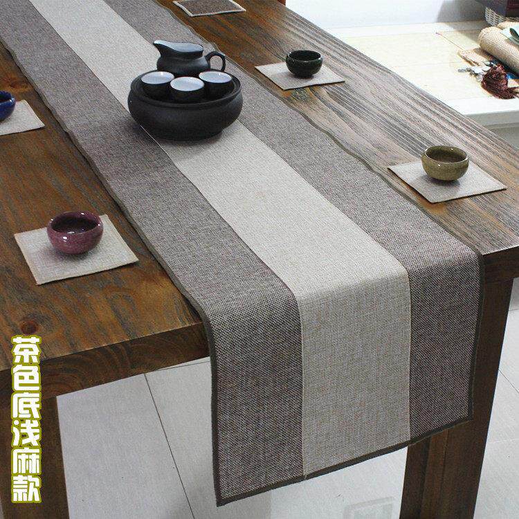 宽桌旗中式茶席棉麻茶垫亚麻布艺茶巾长条茶几布青花瓷茶旗布宽50