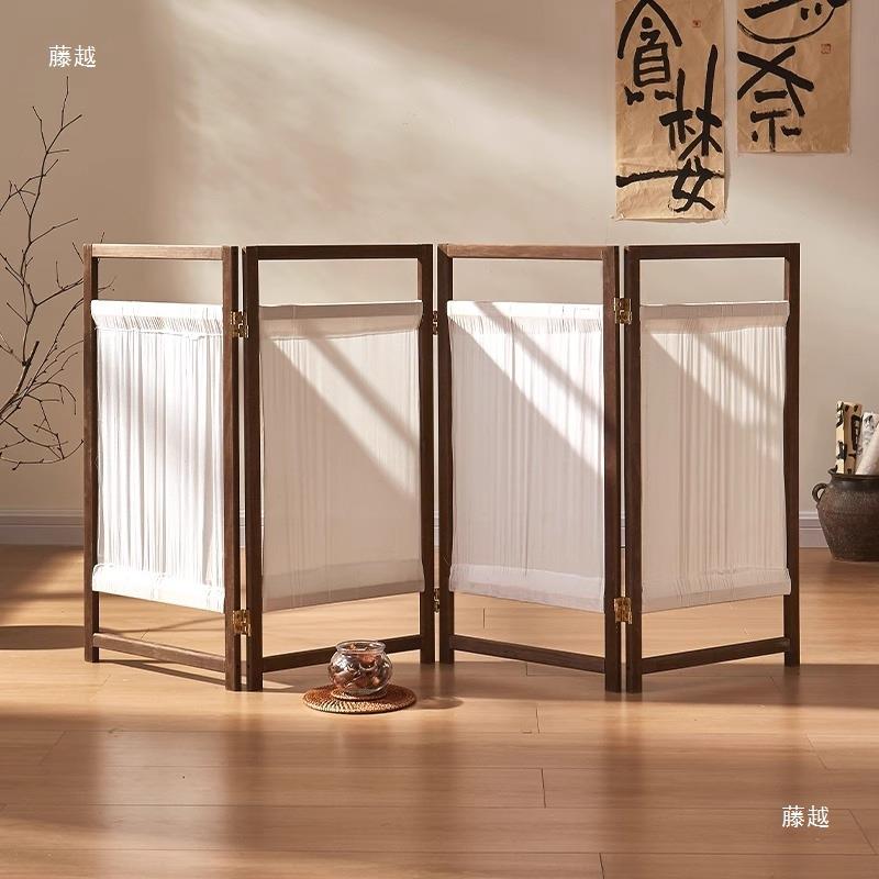 实木屏风隔断家用可挡板简约入户门屏移动折叠带布矮屏风