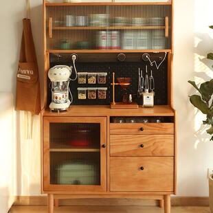 日式实木餐边柜茶水柜客厅靠墙一体高柜北欧家用小户型展示橱柜