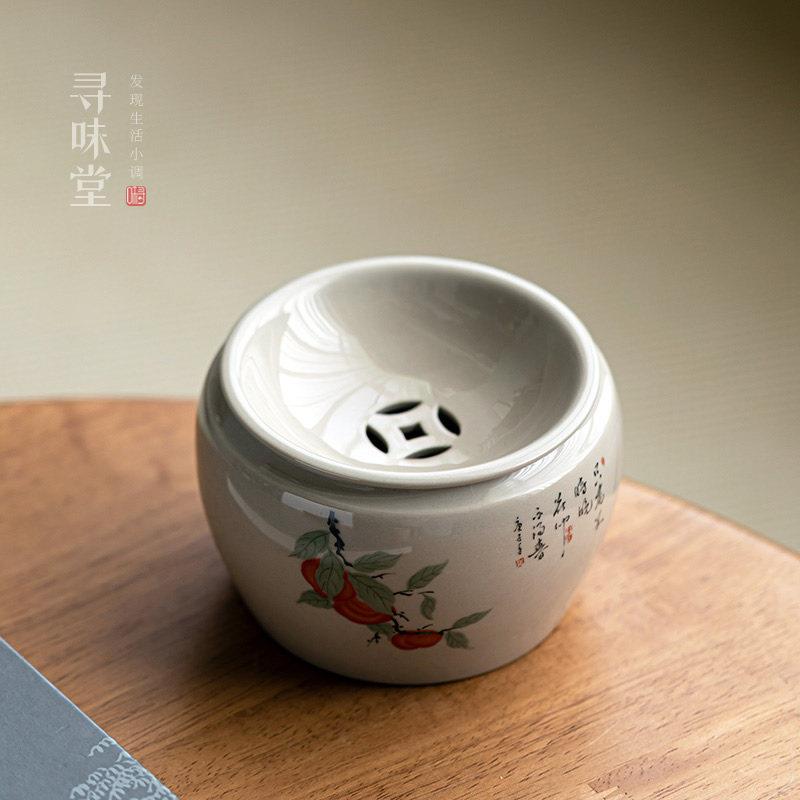 草木灰秘色建水|国风写意茶水盂复古干泡茶渣桶家用陶瓷功夫茶具