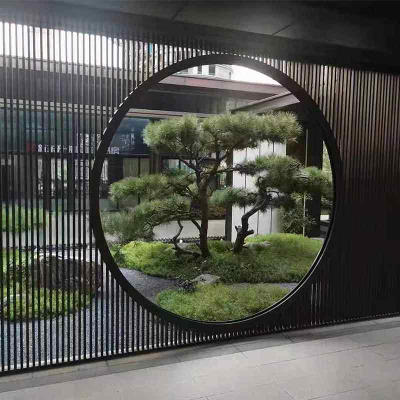 定制铝合金假山屏风山水造型影壁背景墙户外隔断大堂金属格栅庭院