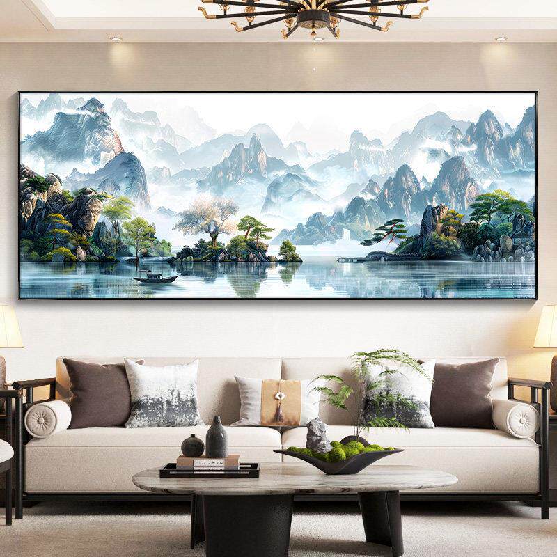一帆风顺山水画客厅装饰画沙发背景墙挂画饭厅风景画迎客松水墨画