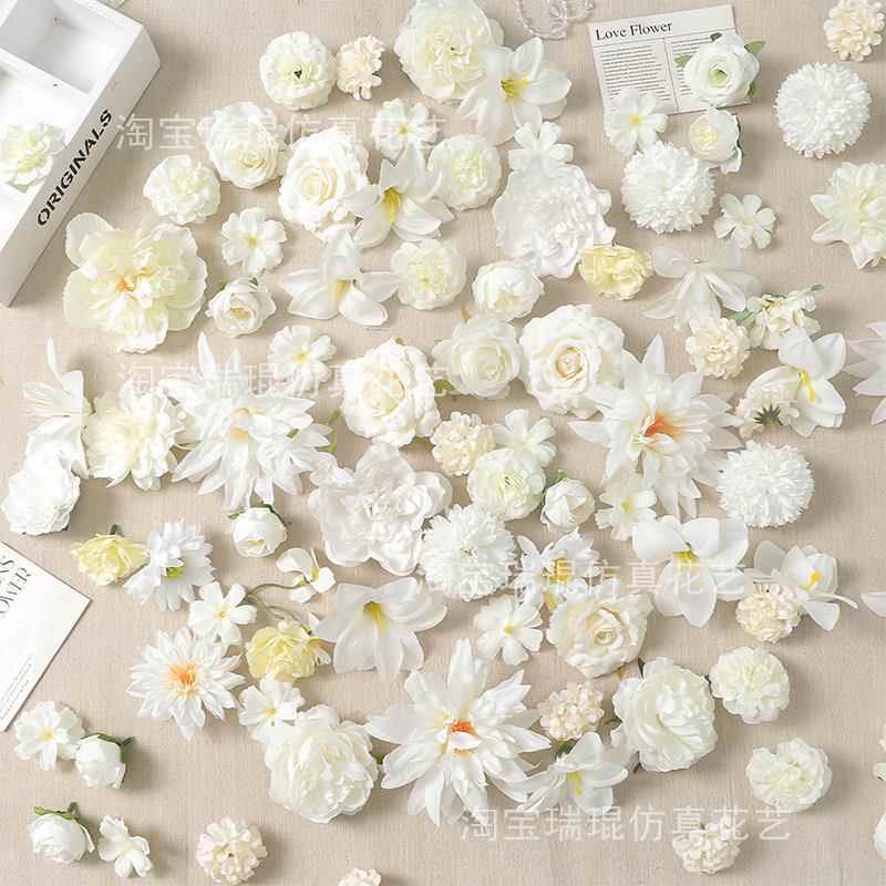 白色系系混搭彷真花朵假花绢花diy手作簪花头饰学士帽花环材料包