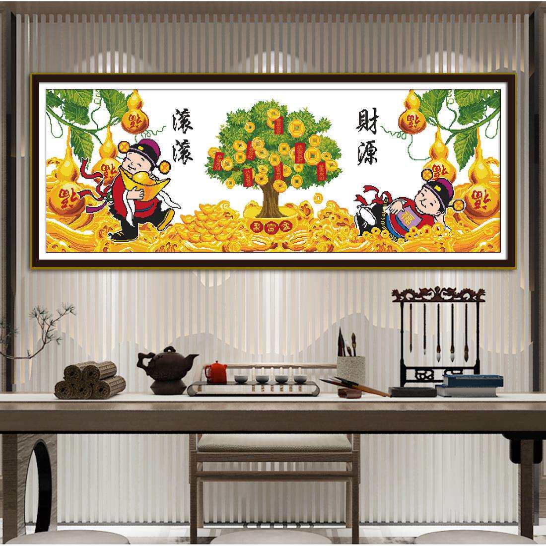 生意兴隆财源滚滚十字绣新款送礼送财招财金元宝葫芦手工印花刺绣