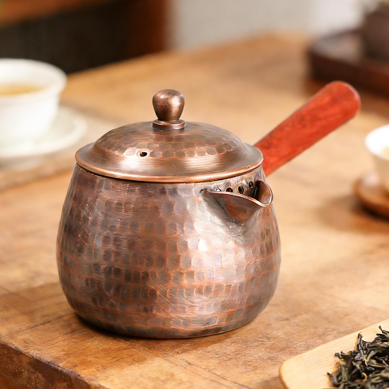 纯紫铜罐罐茶煮茶器具烤奶茶罐围炉煮茶侧把铜壶公道杯家用煮茶壶
