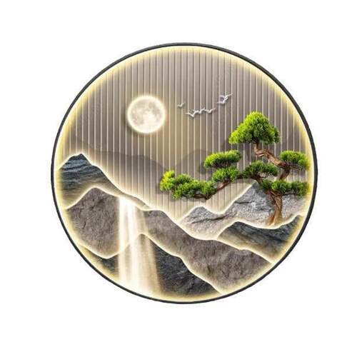 入户圆形玄关装饰画金山图新中式山水画挂画走廊过道壁画茶室灯画