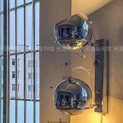 太空时代中古壁灯 未来感设计M15CM镀铬双圆球包豪斯工业风客饭厅