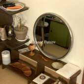 圆形浴室镜轻奢梳妆镜圆镜子壁挂式 洗手台镜金属化妆镜卫生间镜子