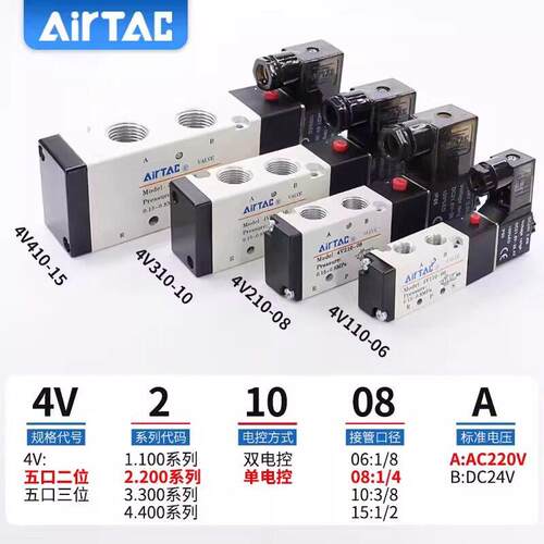 AiTac电阀4V20-081二位五通电磁气动阀4/磁V110 4V10r4V410