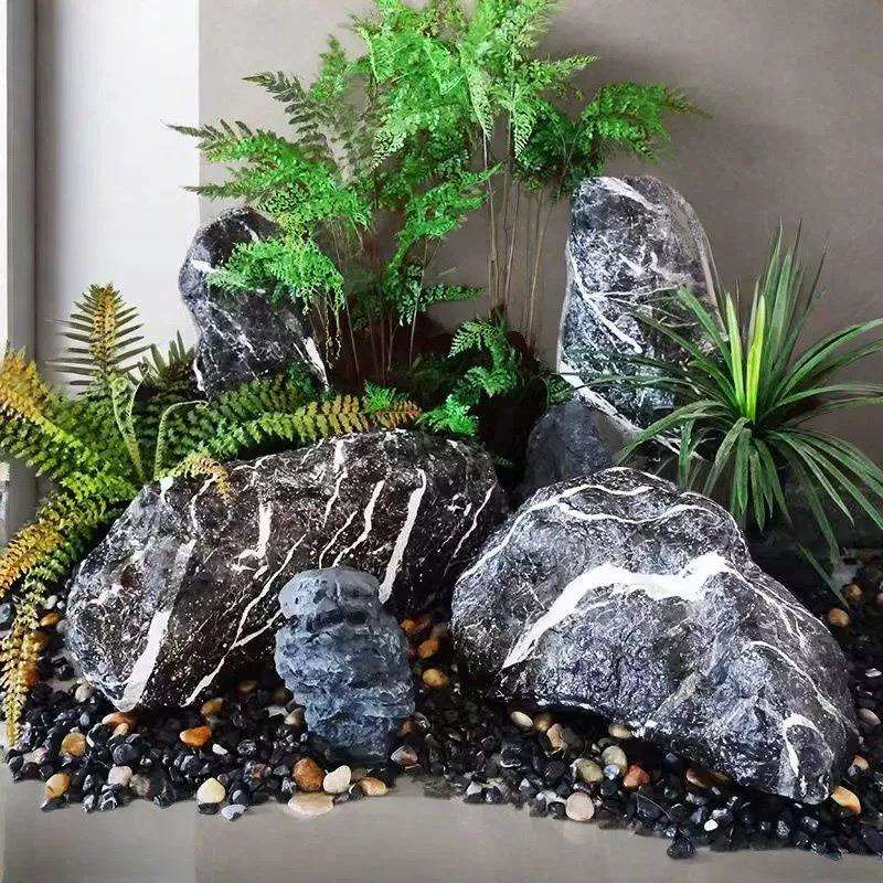 仿真石头苔藓石楼梯间造景庭院景观假石头摆件园林假山装饰黑山石