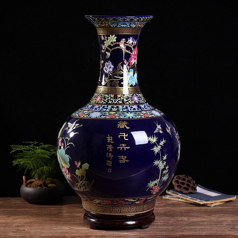 水晶釉粉彩中式大赏瓶景德镇陶瓷家居客厅瓷器装饰花瓶摆件粉彩瓷