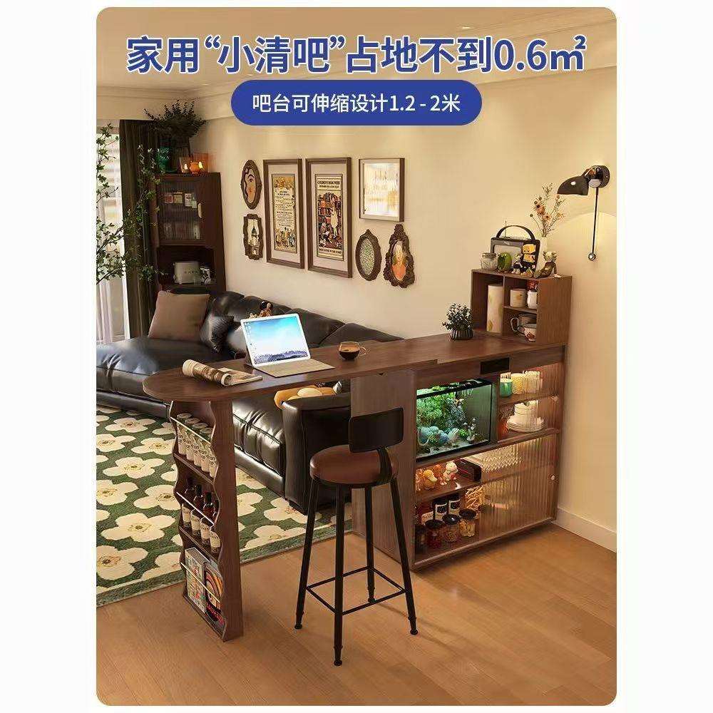 全实木吧台桌柜子家用客厅可移动伸缩餐边柜小户型隔断日式岛台