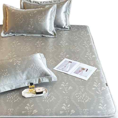 提花冰丝凉席三件套空调软席可机洗折叠防滑高级床笠母婴轻奢