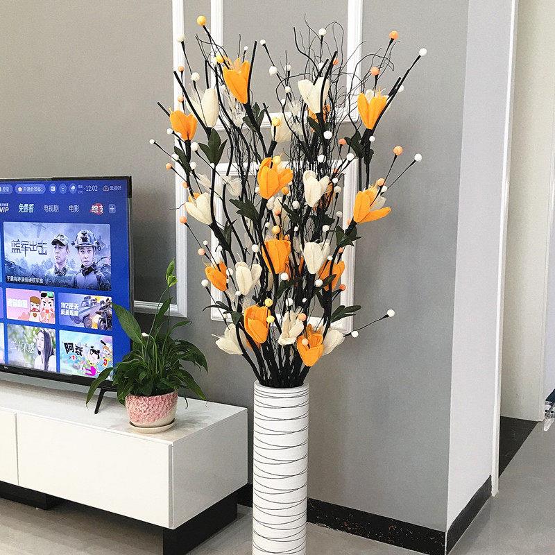 叶脉彷真干花花束假花落地摆件客厅玄关大装饰花插花摆设永生花艺