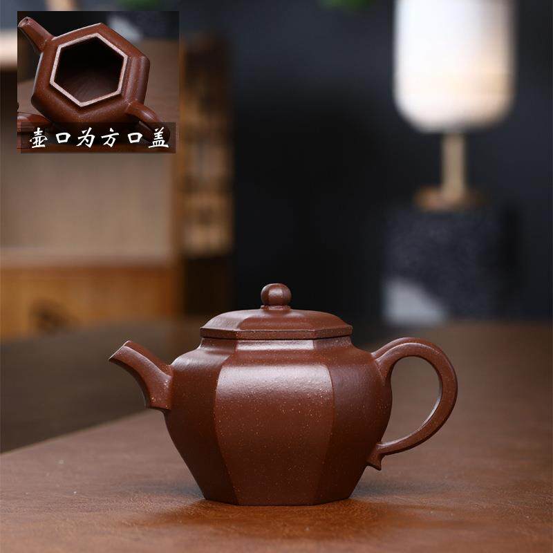 六方宫灯壶 宜兴国工家藏原矿紫粗砂泥紫砂壶家用高档茶具泡茶壶
