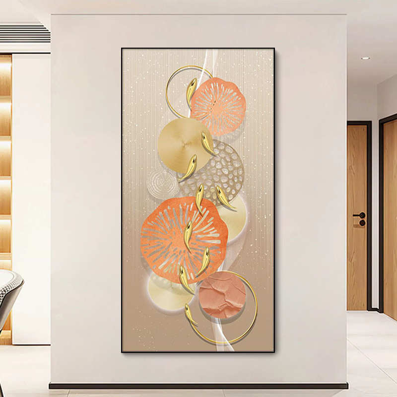 九鱼图玄关装饰画走廊尽头墙壁挂画年年有余力争上游大气壁画定制图片