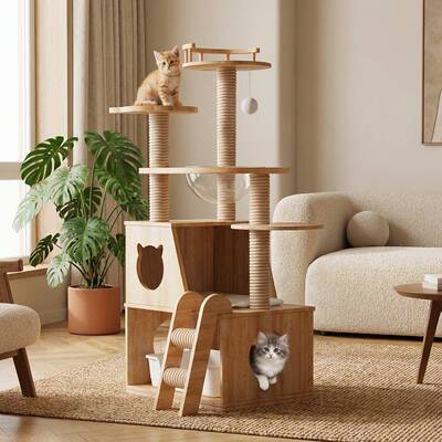 实木猫爬架猫窝猫树家用玩睡一体猫架子小户型不占地大猫专用别墅