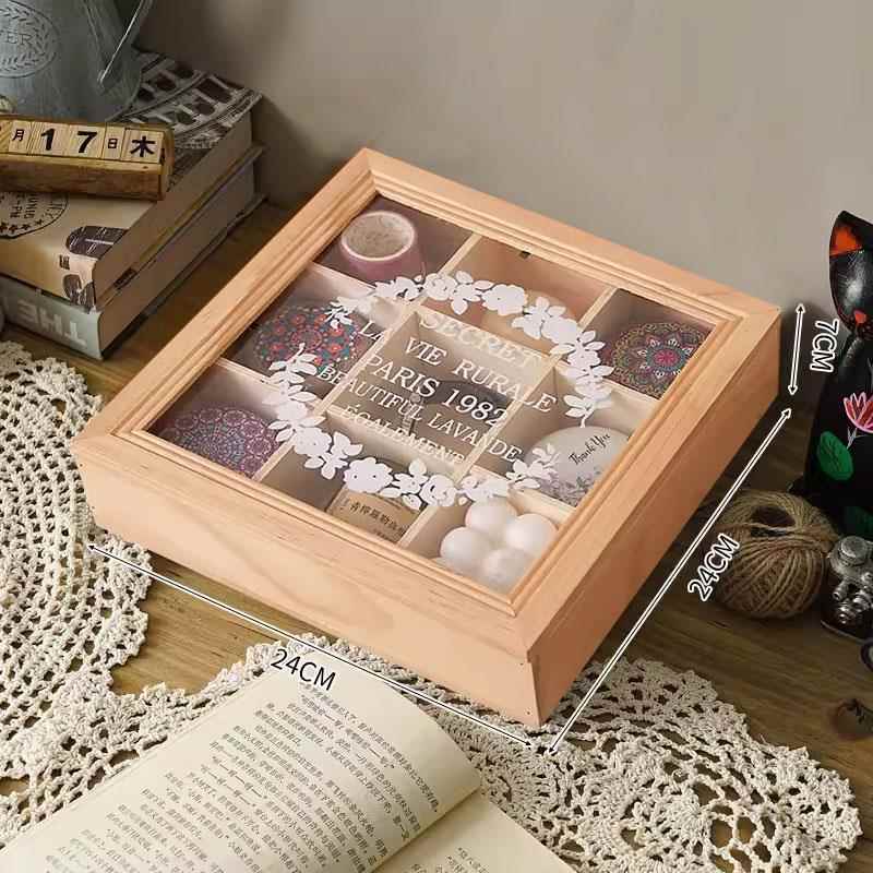 高档九宫格首耳桌钉饰化妆品收纳盒亚克力a木盒子面木质zakk发圈