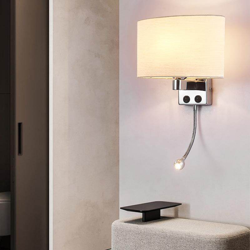 新中式布艺室内壁灯 现代简约轻奢阅读灯 北欧酒店卧室床头壁灯